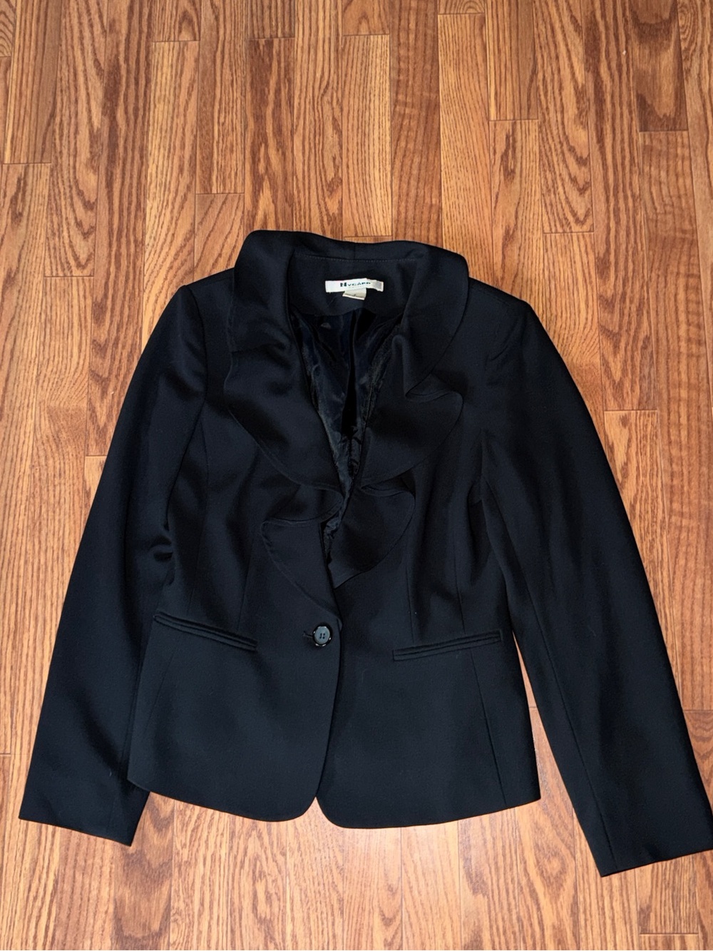 Nygard Collection Black Ruffle Collar Single-Button Women's Blazer Sz 6